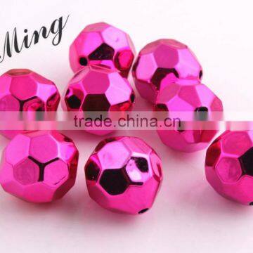 Rose Color AAA Quality Chunky 20mm Faceted Acrylic UV Plating Beads for Chunky Beaded Necklace Jewelry