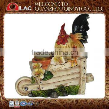 garden rooster on trolley with candleholder statue decoration resin gift