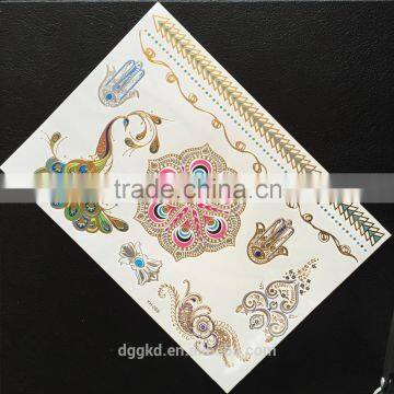 Hot Printing Mitallic Temporary Tattoo Sticker Gold Silver Jewel Tattoo Rhinestone Body Tattoo Sticker