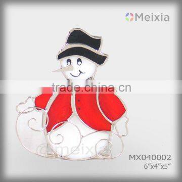 MX040002 tiffany style stained glass snowman table stand for christmas decoration