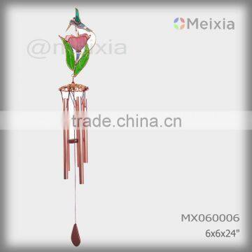 MX060006 wholesale wind bell with tiffany style stained glass hummingbird decoration and metal wind bell pipe