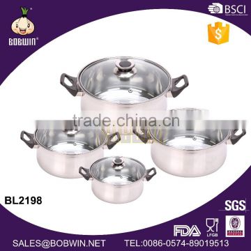 4 pcs set stainless steel pot with glass lid