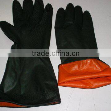 Rubber Glove-- Black and orange color chemical resistant industrial latex rubber work gloves