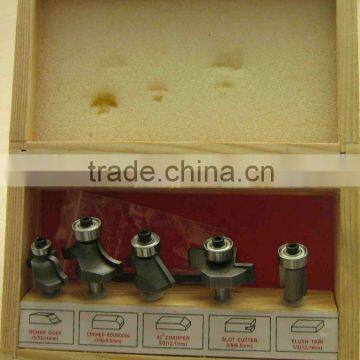 TC-005H 5PCS TCT Router Bit Set In Wooden Box For Woodworking Machine