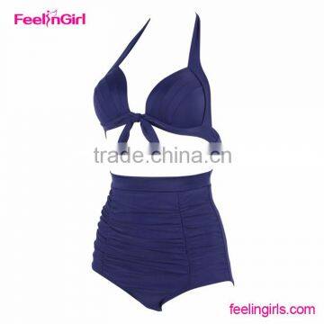Fashion Extreme Sexy Girls Blue Halter Tankini Swimsuit photo-2