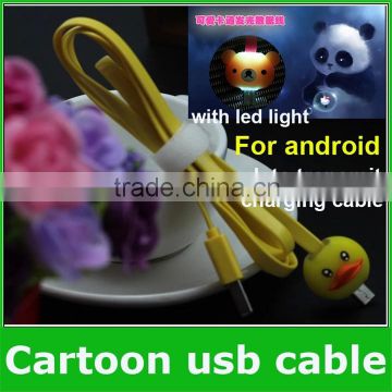 Cute Cartoon Micro USB data cable for Sumsung,HTC, Android Smart mobile phone LED Flash light (OEM ODM)