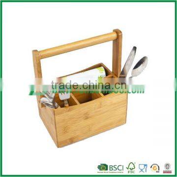 Portable bamboo cutlery holder with 4 section