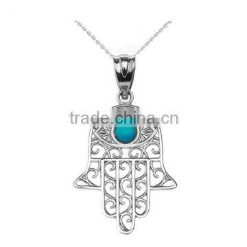 Hamsa Hand With Turquoise Evil Eye Pendant Necklace