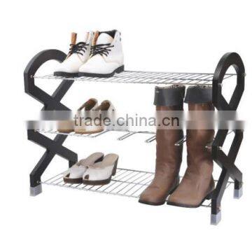 3 layer stainless steel/wooden shoe rack /shoe storage