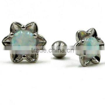 Opal Prong Set Stone Flower Labret Tragus Helix Cartilage