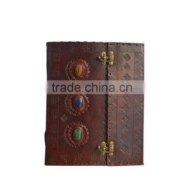 Three Different Precious Stone With Double C Lock Leather Embossed Journal Large Use In Photo Album