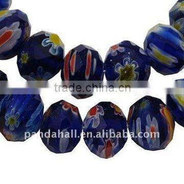 Handmade Millefiori Glass Beads, Faceted, Abacus, Blue, about 12x9mm, hole: 1mm, 40pcs/strand, 14.2"(LK-H003-5)