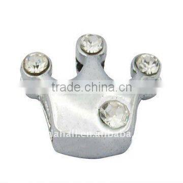 Alloy Rhinestone Slide Charms, Crown, Nickel Color, 12x10.5x5mm, hole: 1.6x8mm(ALRI-Q153-N)