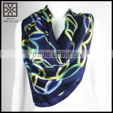 2015 Fashion Dark Blue Square Printed Silk Scarf photo-2