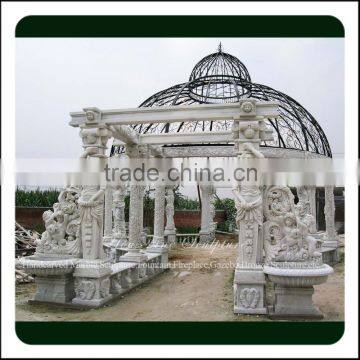 White Marble Round Outdoor Gazebo With Metal Roof