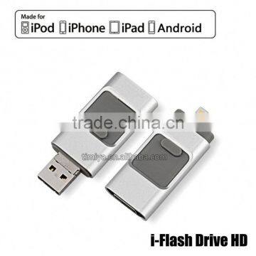 USB Flash Drive 3 in 1 Mobile HD I-Flash Drive Connector for IPhone/ Android (Gold-32GB)