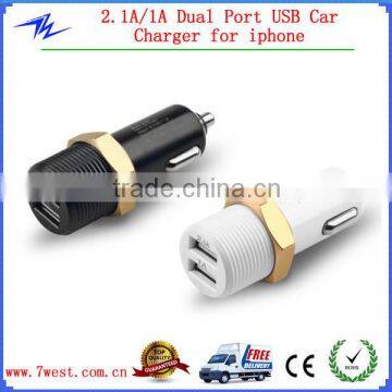 Screw Design 2.1A Dual Port USB Car Charger for iphone 6 Samsung Note 4