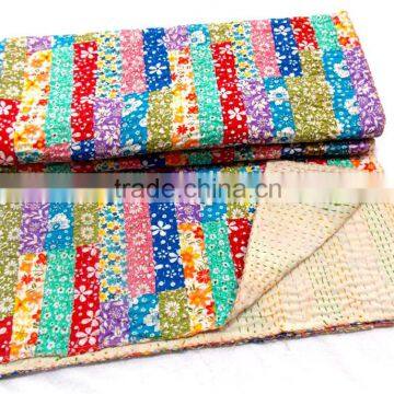 Indian Quilt Blanket Kantha Vintage Bedspread Bed Cover Handmade Patch work