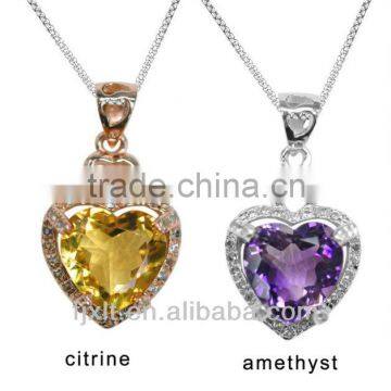 Heart Shape 925 Sterling Silver Citrine Amethyst Pendant