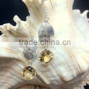 Citrine Cushion Facet Earrings, 925 Solid Sterling Silver Earrings, Designer Natural Gemstone Bezel Earring,