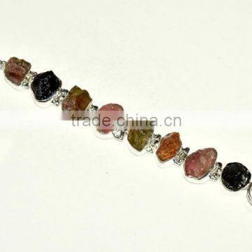 Raw Tourmaline Natural Gemstones 925 Sterling Silver Bracelet