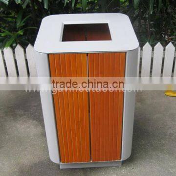 Metal and wood park dustbin park trash bin wood slats