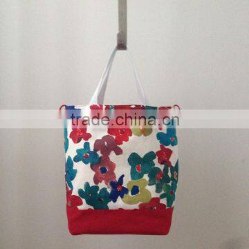 large floral print canvas tote bag with shoulder strap / beach bag / summer bag