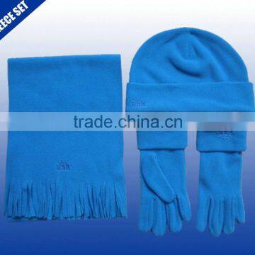 Eco-friendly fabric soft plain color custom logo fleece scarf hat gloves