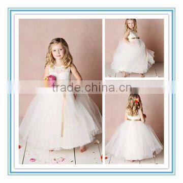 Latest Ball Gown Sweetheart Tulle Layers Ankle Length Custom Made Flower Girl Dresses for Wedding 2015(FTTP-FG02)