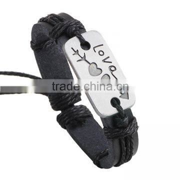 <<2015 Vintage Wholesale Fashion Personalized Womens Men Couple Love Leather Bracelets/ photo-3
