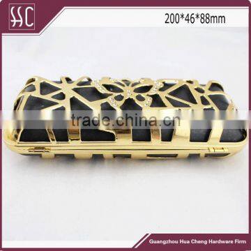 200*46*88mm new shell evening clutch, box purse clutch,crystal lock mesh butterfly frame