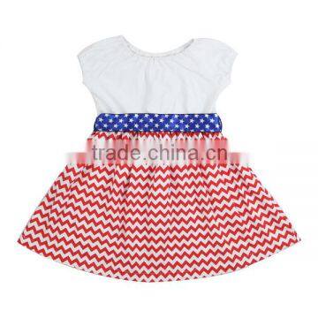 Wholesale children's boutique clothing star pattern summer cloth blank white dress pearl kids red dress July fourth girl dresses