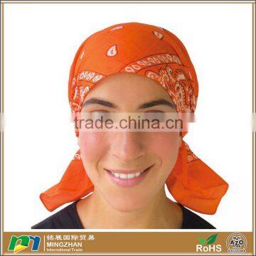 Orange Classic Paisley Design Pre Tied Fitted Bandana Head Scarf