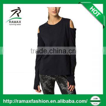 Ramax Custom Women Sport Black Crew Neck Long Sleeve Training T Shirt Tops photo-2