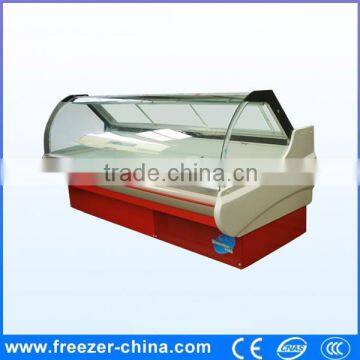 Luxury Single-temperature style display cooler Display refrigerated deli cooler/chiller with a curved transparent glass cover