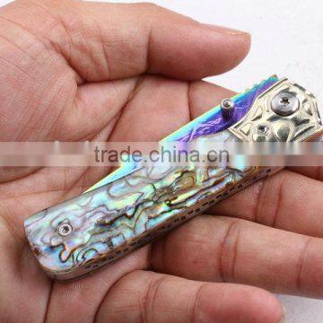OEM Damascus Blade Material Silk Color Abalone Handle Folding Knife photo-5