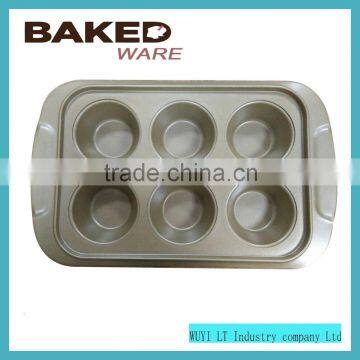 Carbon steel non-stick coating 6 cup egg shape baking pan gold