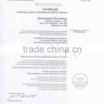 Organic certificate