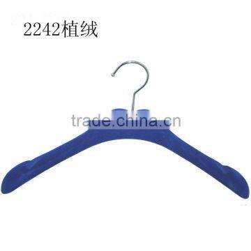 Blue Velvet Nonslip Plastic Clothes Hanger With Notch