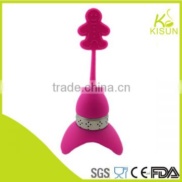 Korean style tea ball infuser with a silicone tower holder