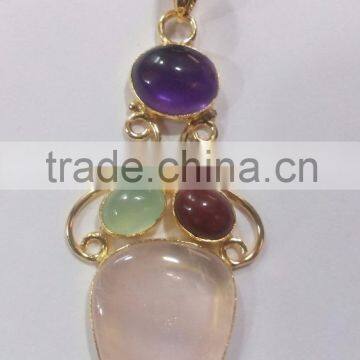 falak gems amethyst,chalcedony, rainbow multi gemstone silver gold plated pendants