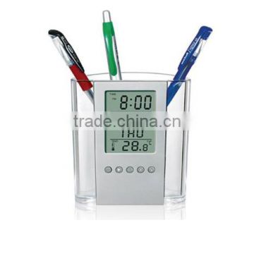 Newest multifunctional pen container with calendar /plastic pen container