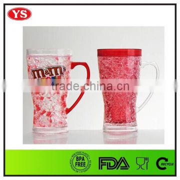14oz double wall plastic freezer gel beer mug with handle