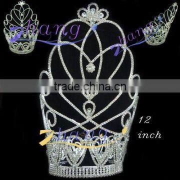 HOT!!!new design height 12'' rhinestone pageant tiara