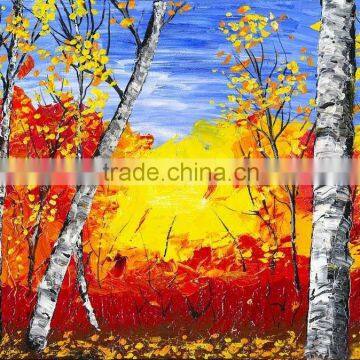 Platte knife painted birch forest oil painting