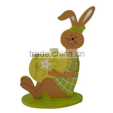 Wooden rabbit carry egg easter wood rabbit on topdesk decoration for home decorative