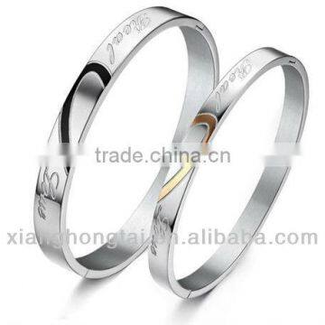 Stainless steel two tones lovers heart bangle jewellery set wholesale