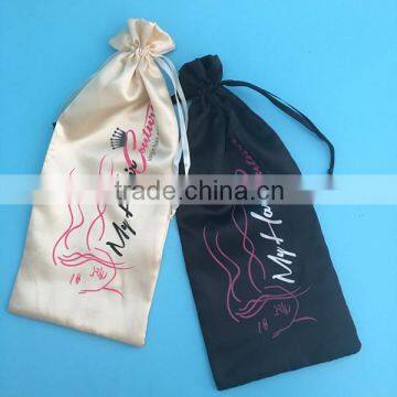 Black Satin Hair Extension Bags with Drawstring