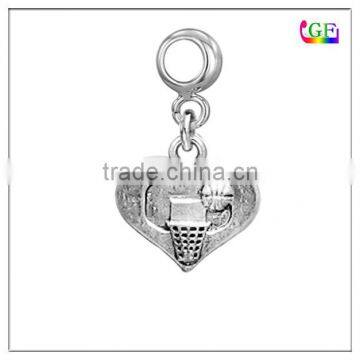 Basketball in my heart Charms Silver Tone Backboard with Hoop dangling bead