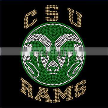 Whosale CSU RAMS Iron On Transfers Hot Fix Rhinestone Iron on Motif